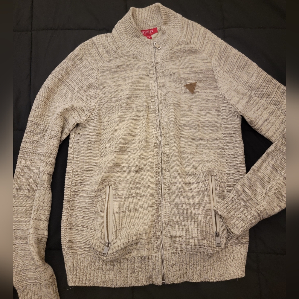 Guess Cream Knit Sweater with Zipper
